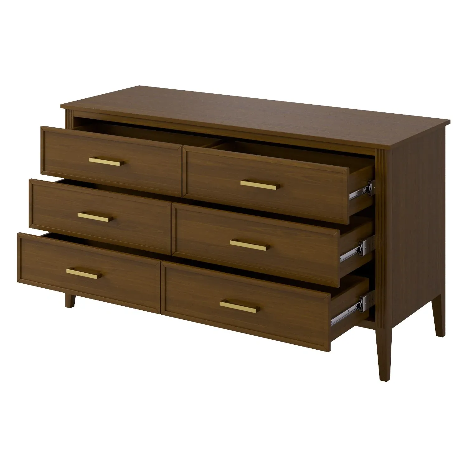Wide 6-Drawer Chest with Fluted Details - Walnut