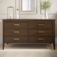 Wide 6-Drawer Chest with Fluted Details - Walnut
