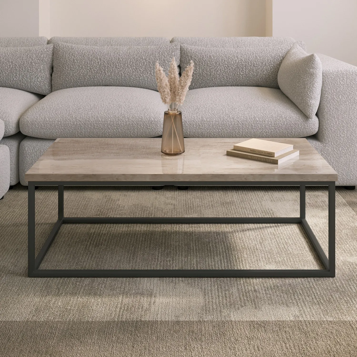 Rectangular Coffee Table - Beige, Travertine