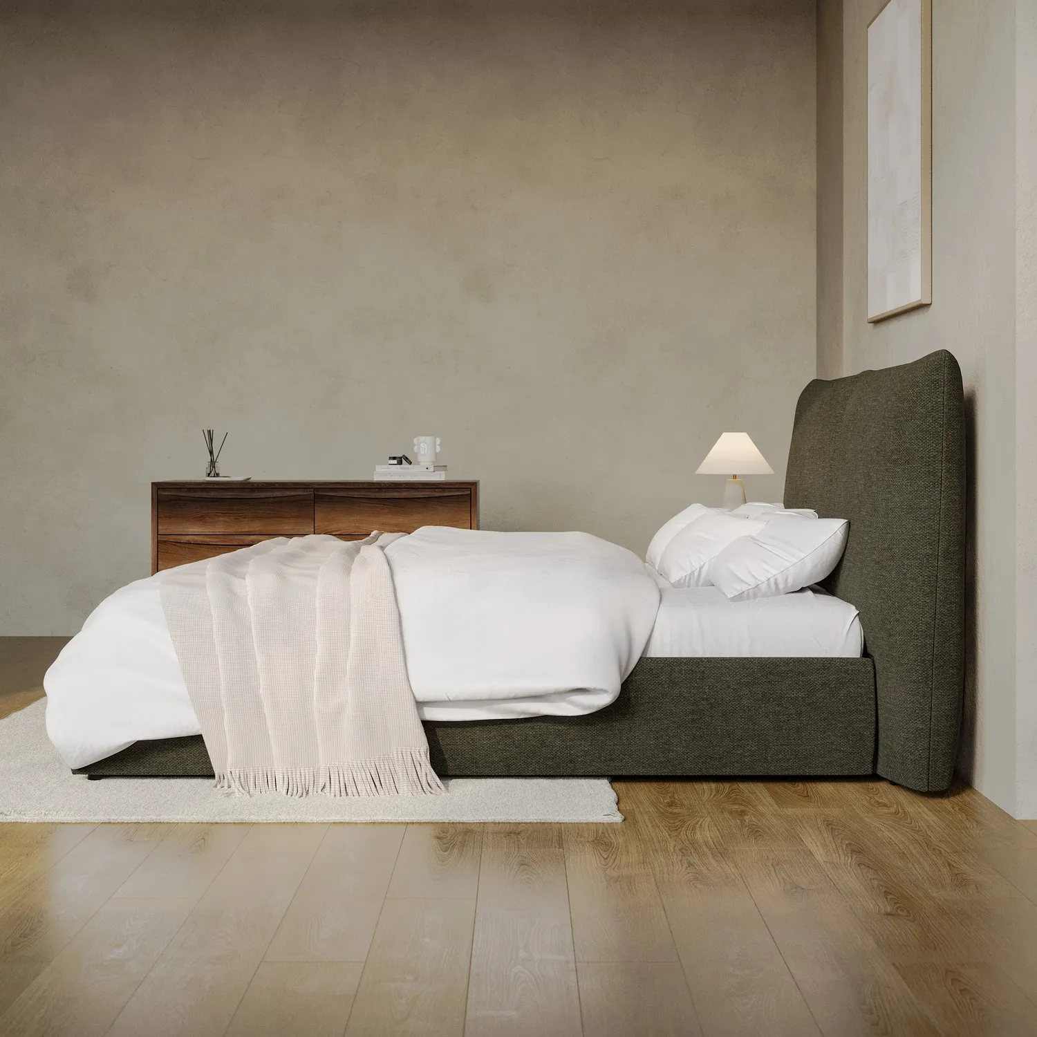 Double Ottoman Bed with Storage - Green, Chenille