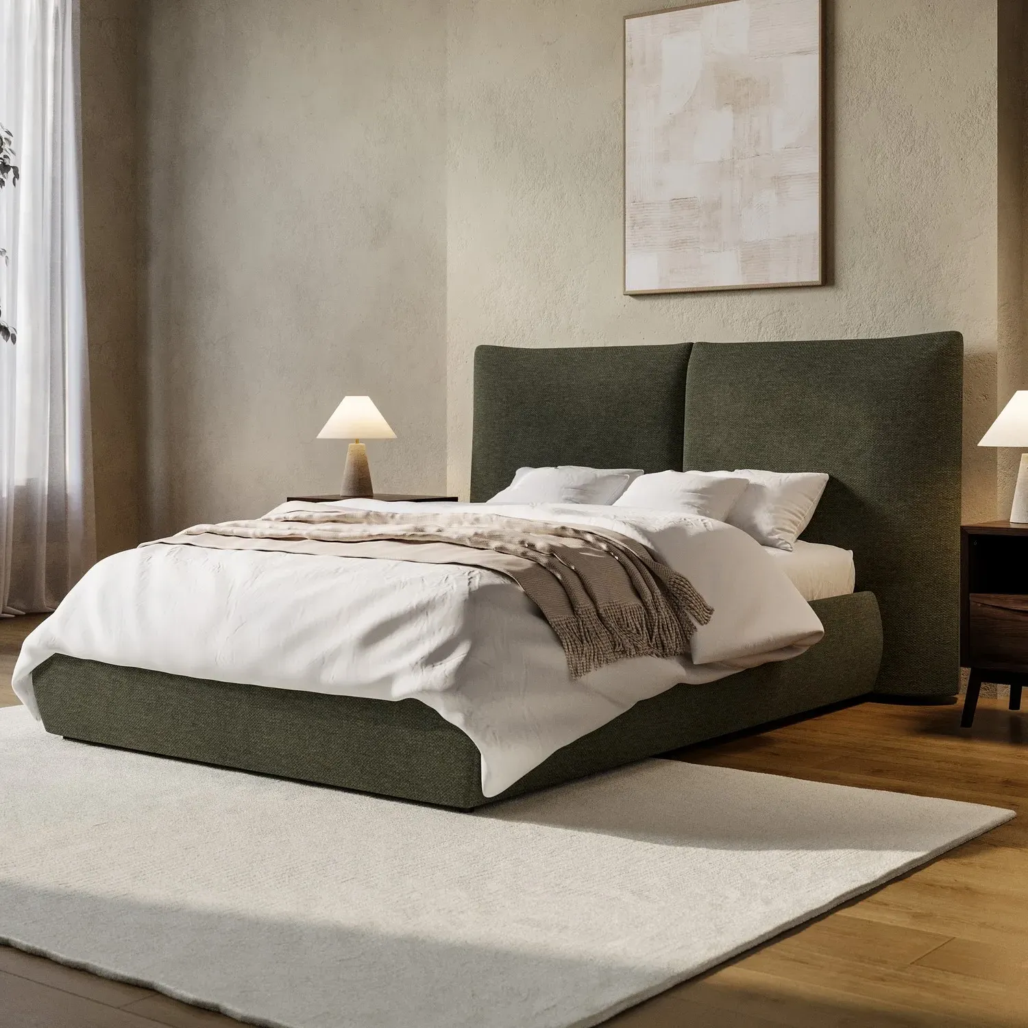 Double Ottoman Bed with Storage - Green, Chenille image