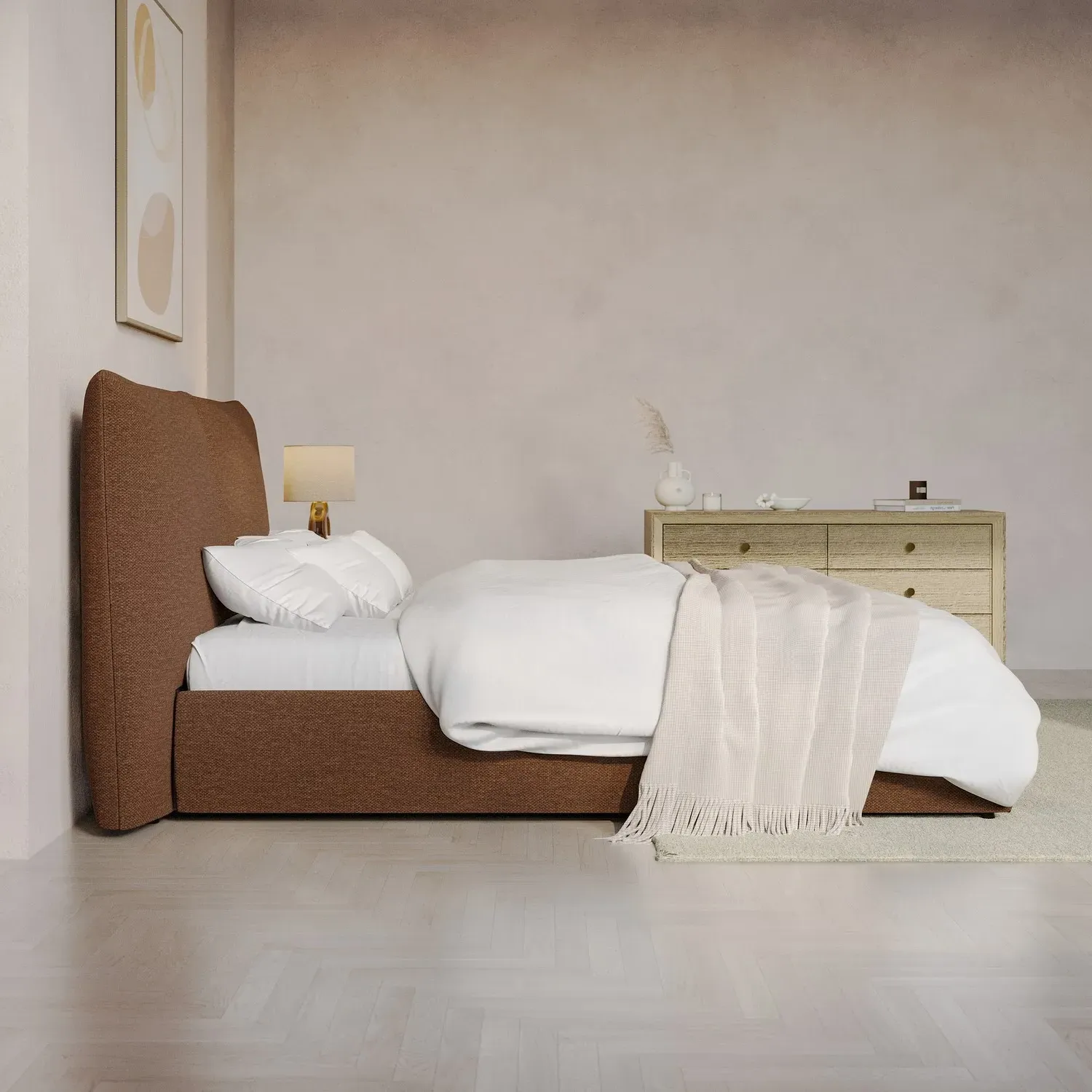 Double Ottoman Bed with Storage - Orange, Chenille