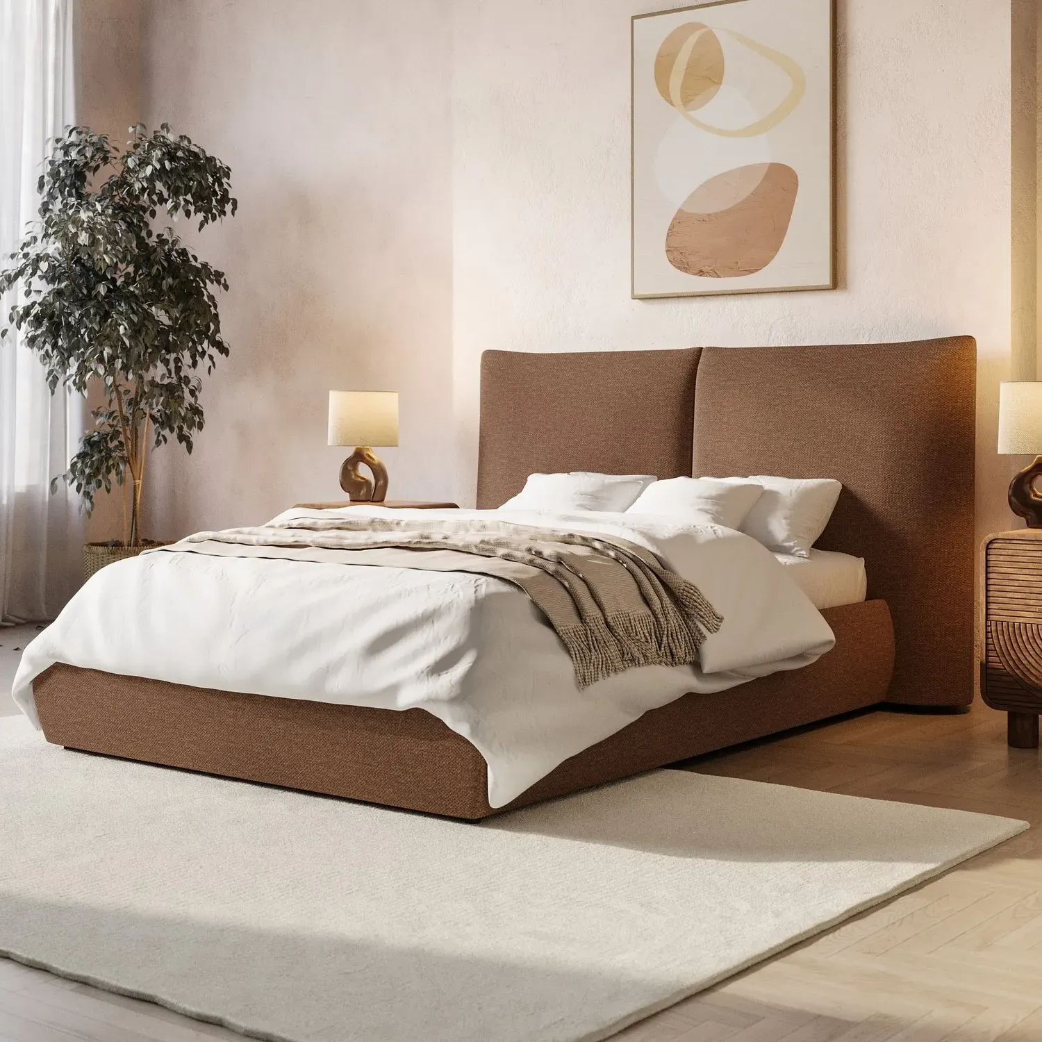 Double Ottoman Bed with Storage - Orange, Chenille image