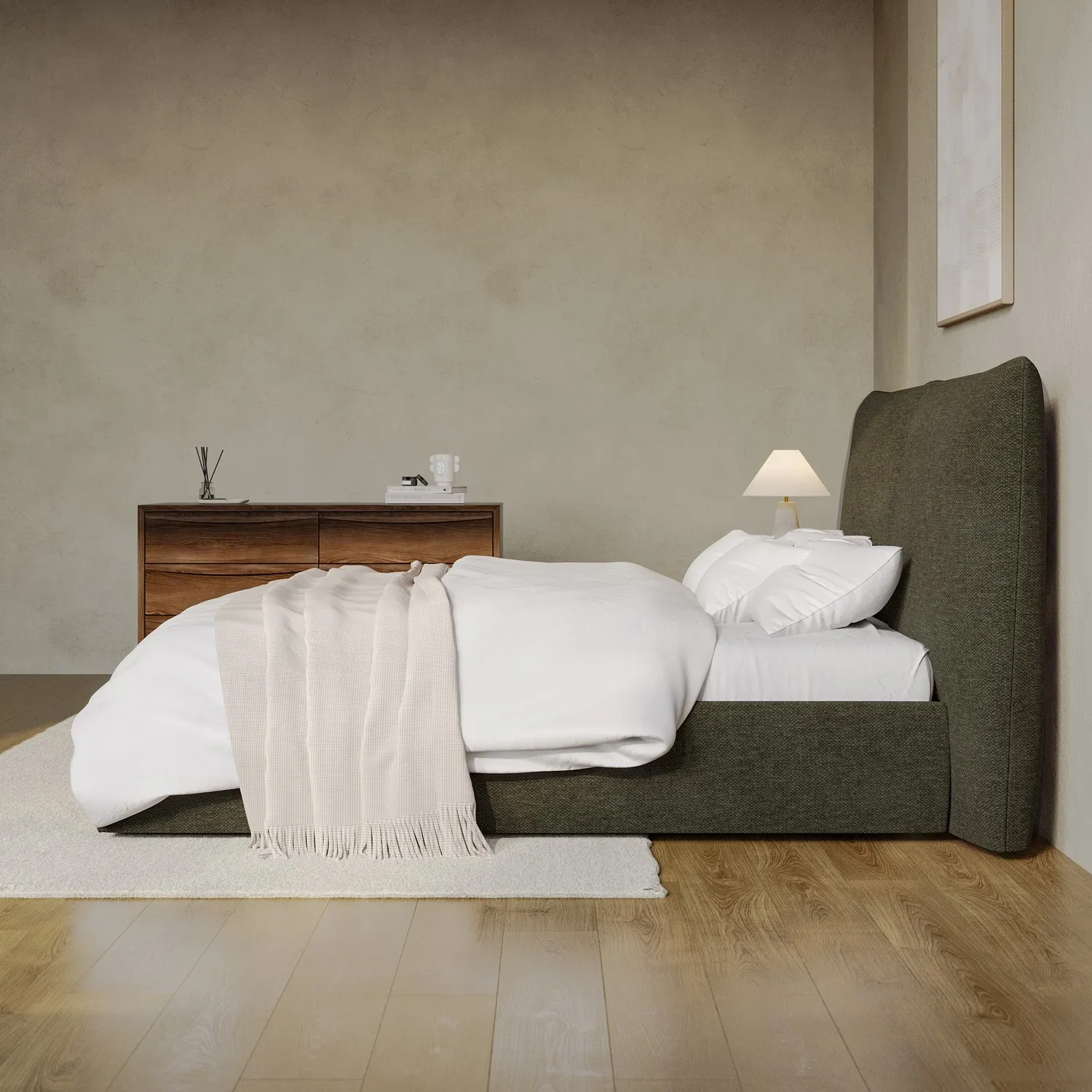 King Size Ottoman Bed with Storage - Green, Chenille
