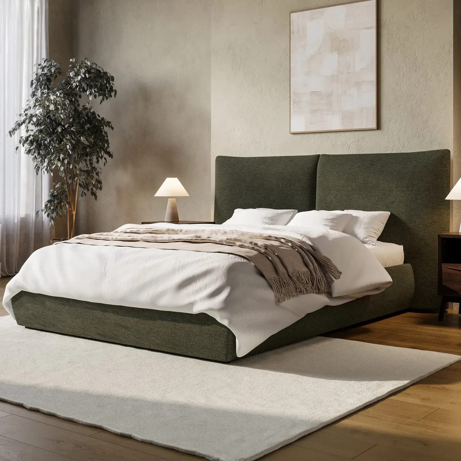 King Size Ottoman Bed with Storage - Green, Chenille image