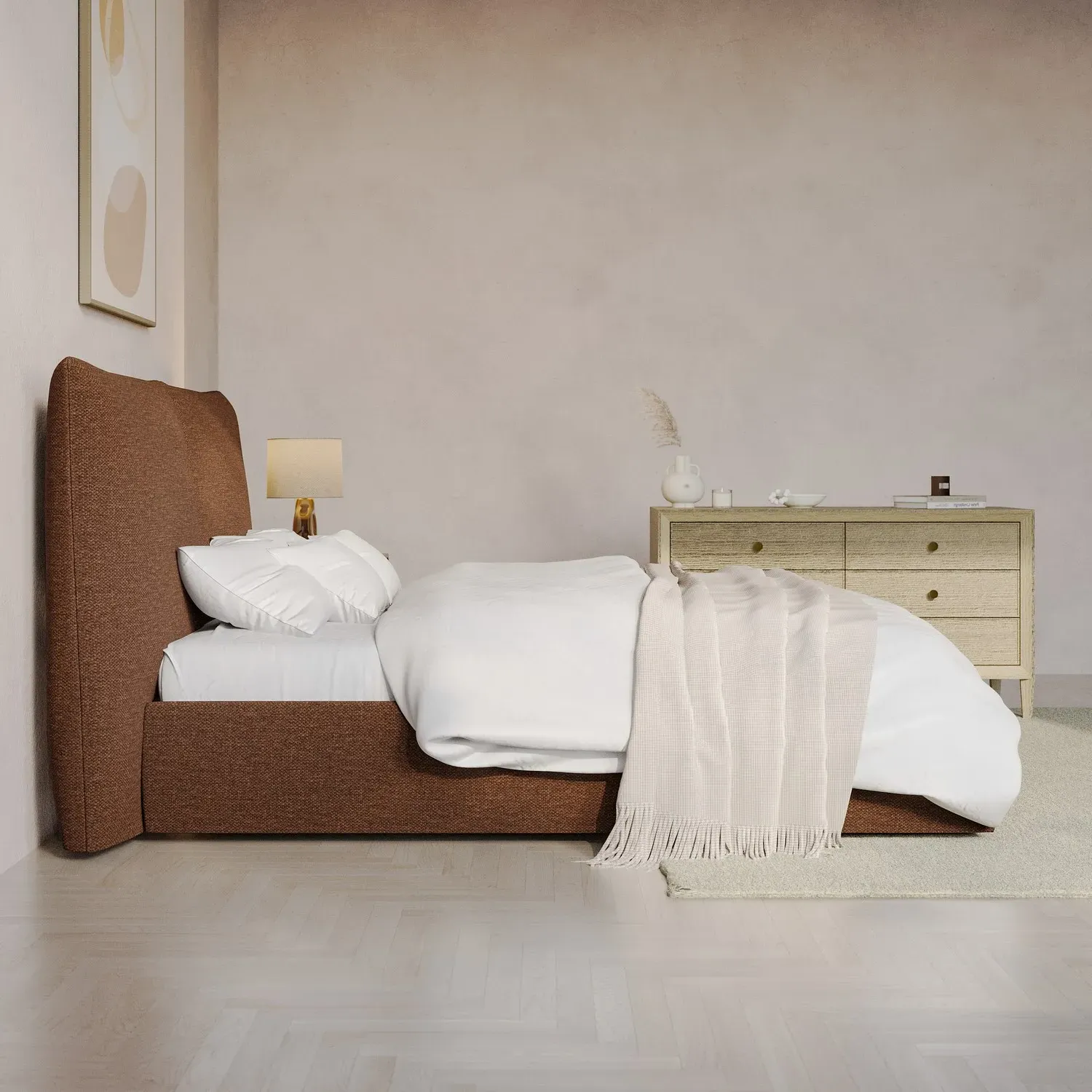 King Size Ottoman Bed with Storage - Orange, Chenille