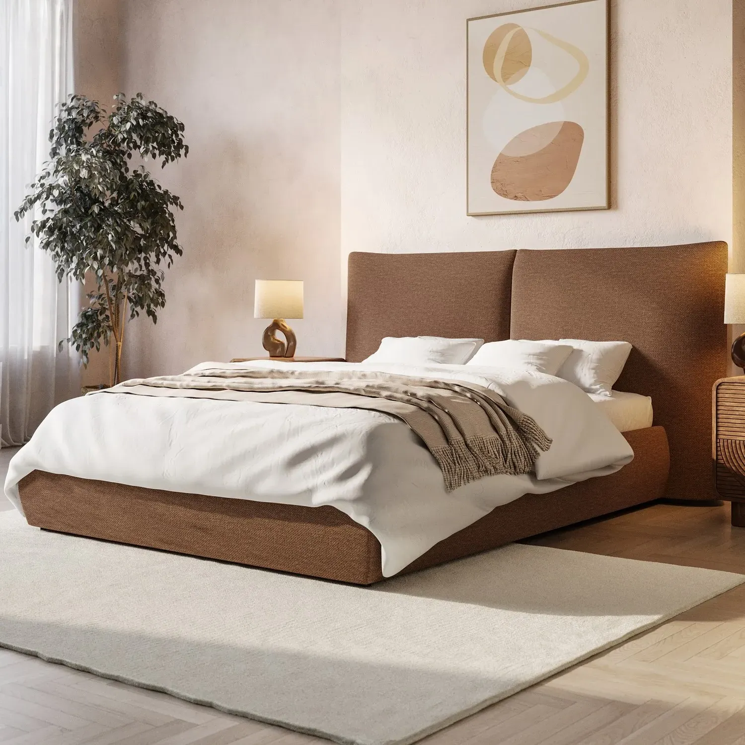 King Size Ottoman Bed with Storage - Orange, Chenille