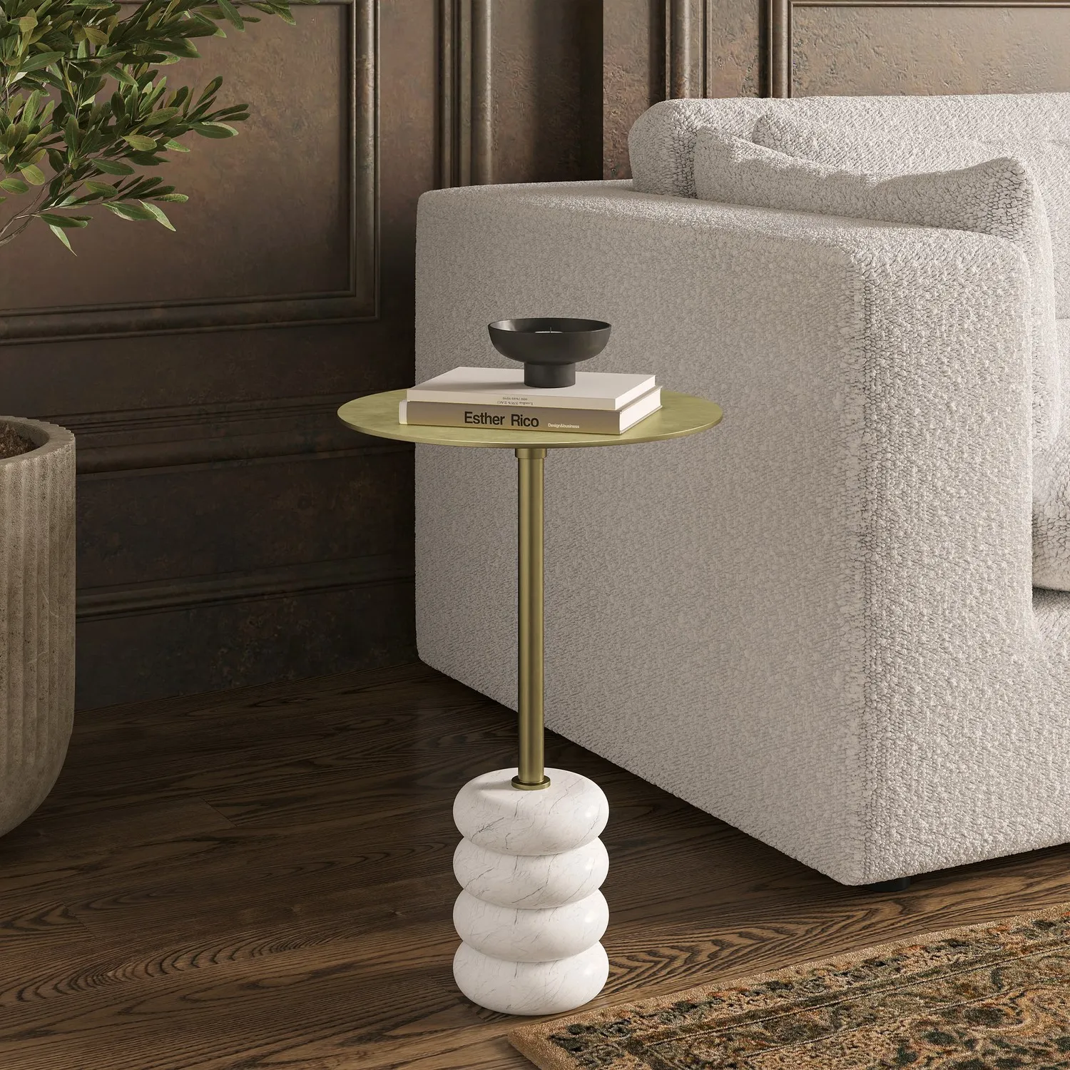 Round Side Table - Gold, Marble image