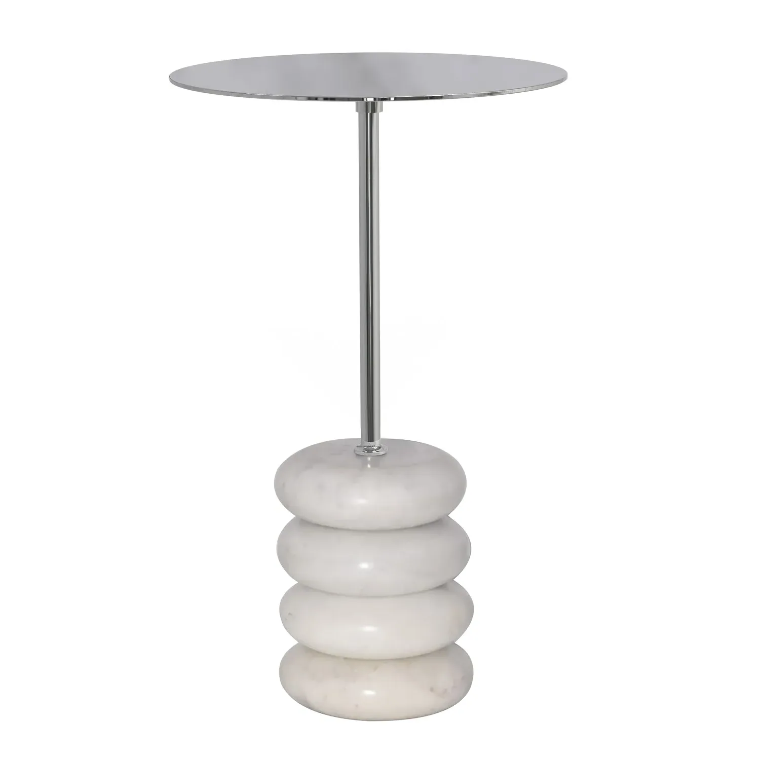Round Side Table - Silver, Chrome & Marble