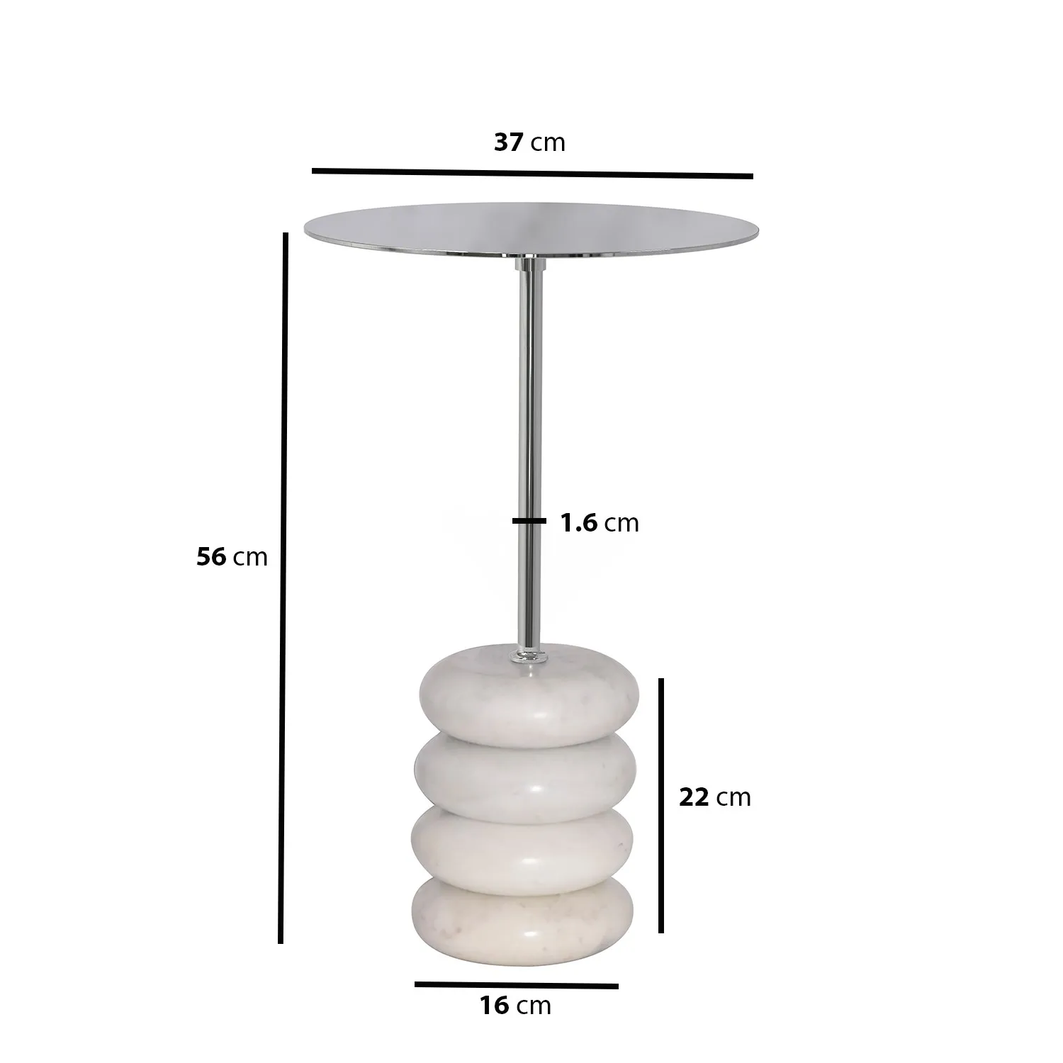 Round Side Table - Silver, Chrome & Marble