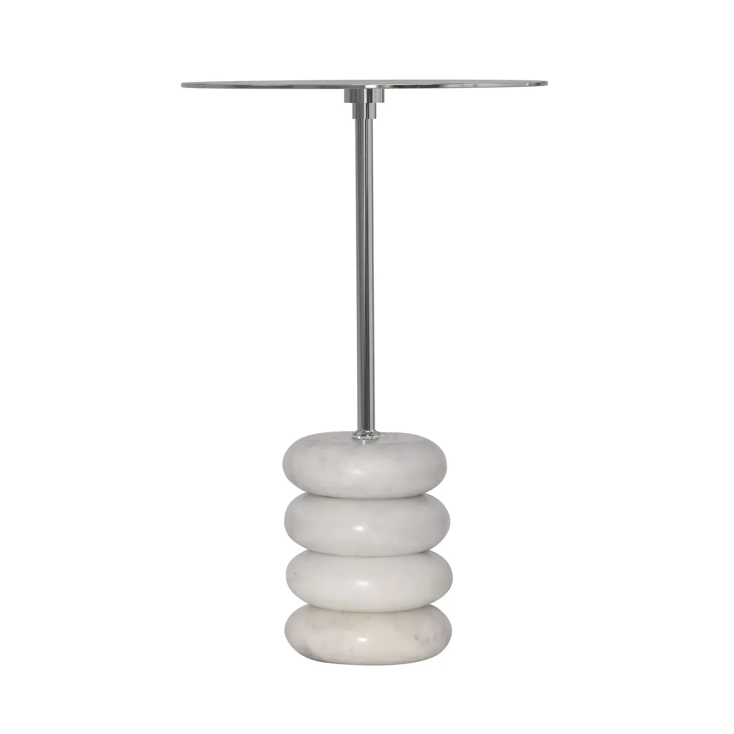 Round Side Table - Silver, Chrome & Marble