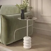 Round Side Table - Silver, Chrome & Marble