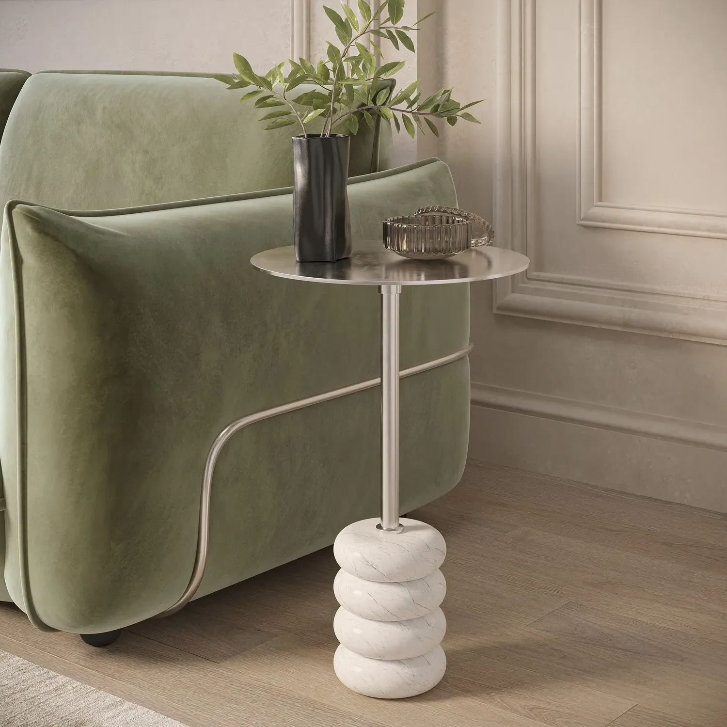 Round Side Table - Silver, Chrome & Marble image