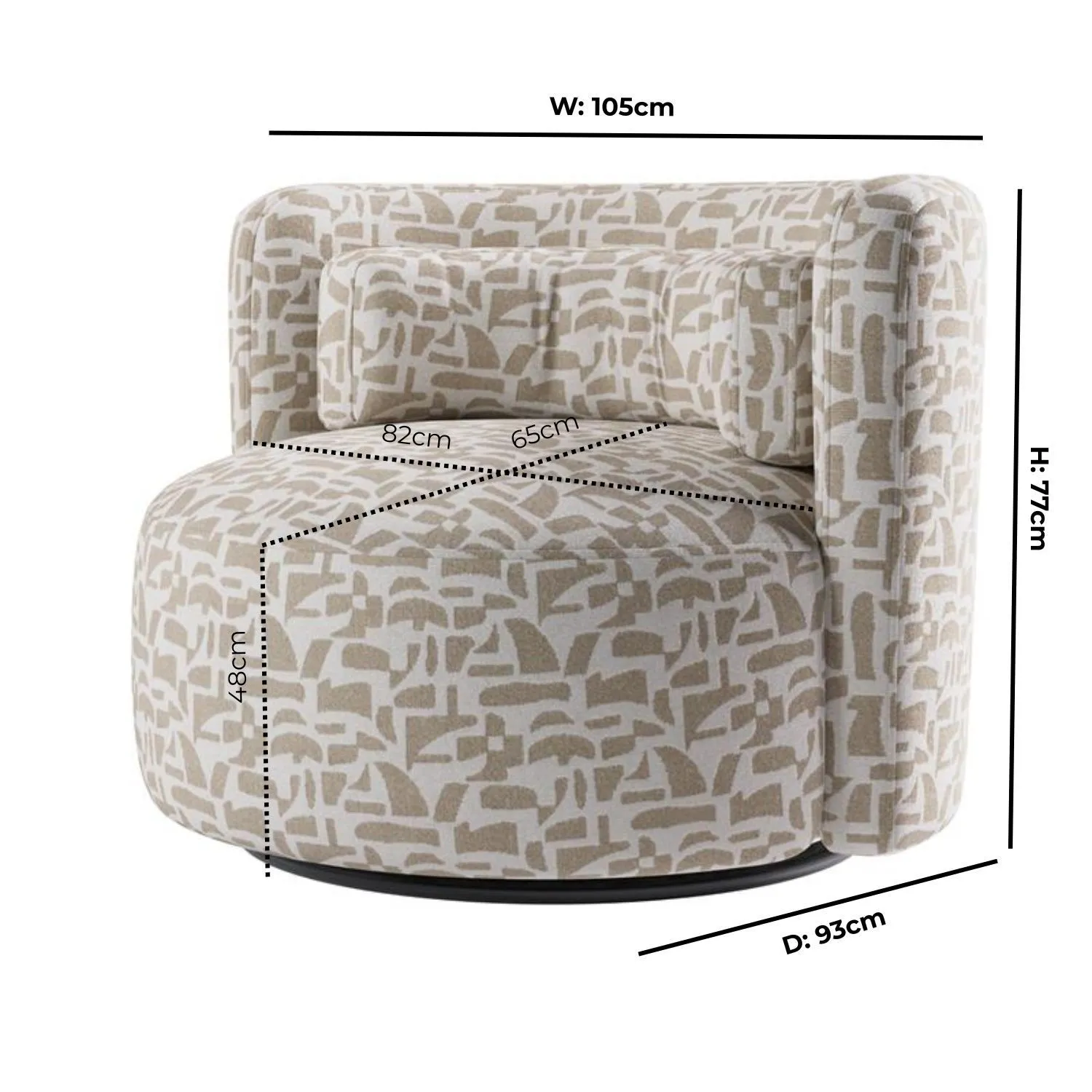 Curved Swivel Love Seat - Beige, Jacquard Fabric