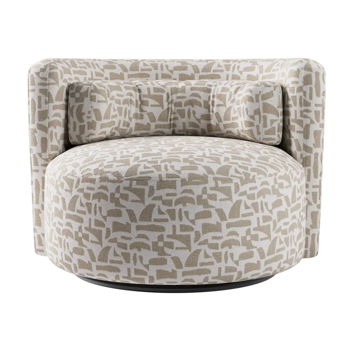 Curved Swivel Love Seat - Beige, Jacquard Fabric