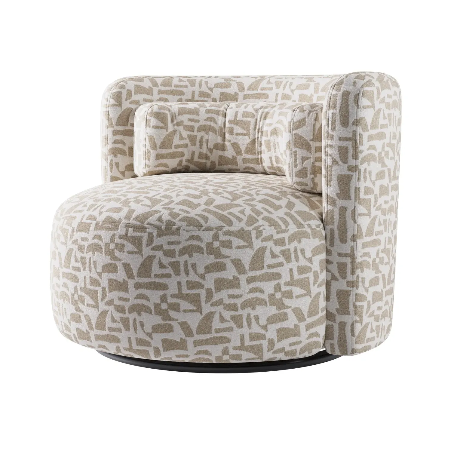 Curved Swivel Love Seat - Beige, Jacquard Fabric