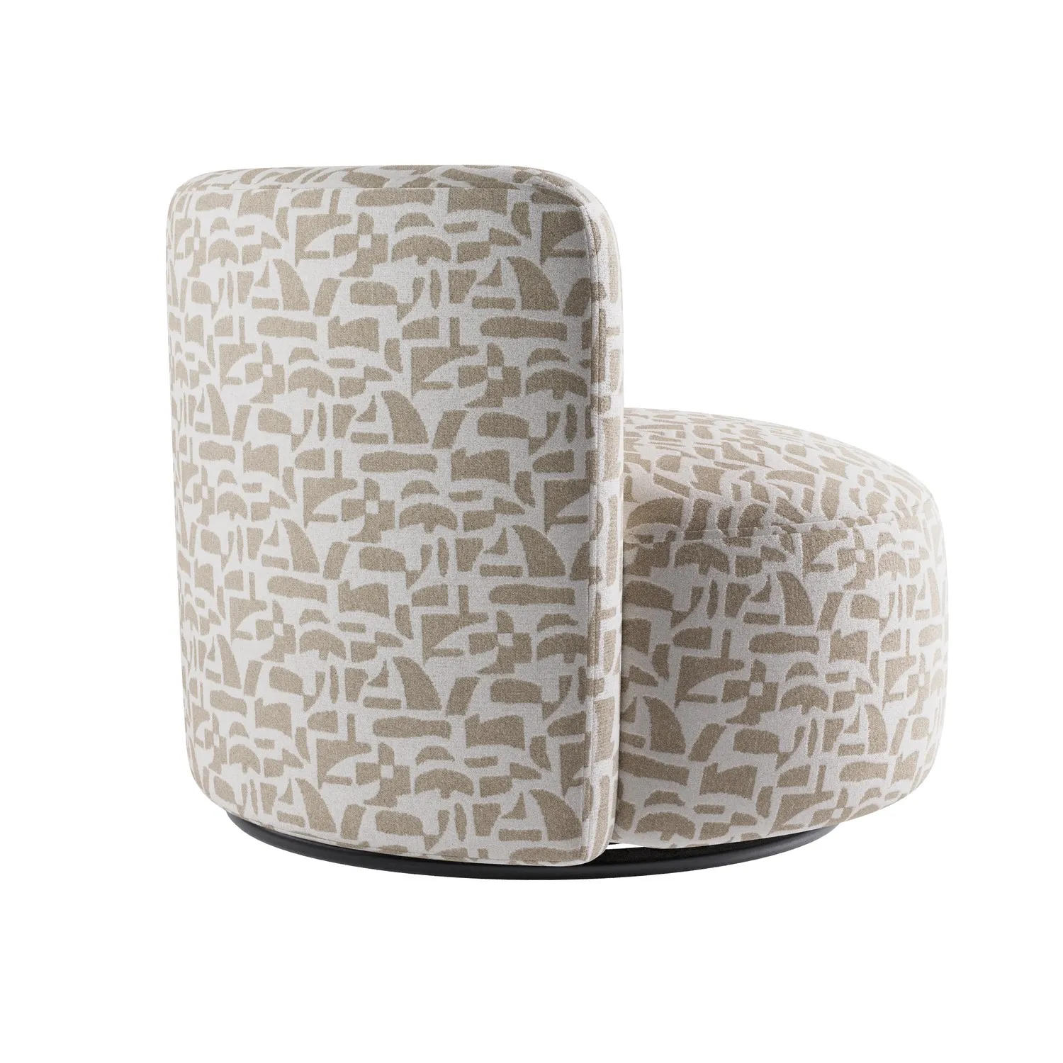 Curved Swivel Love Seat - Beige, Jacquard Fabric
