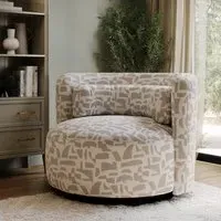 Curved Swivel Love Seat - Beige, Jacquard Fabric