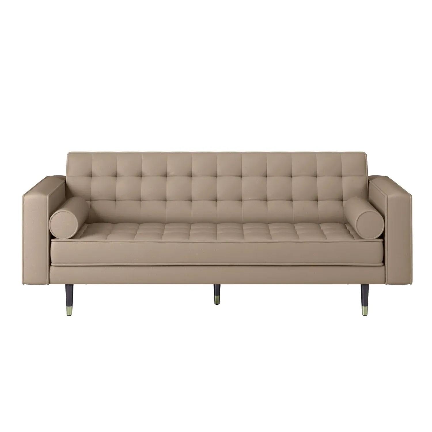 3-Seater Sofa with Button Detail - Beige, Vegan Leather