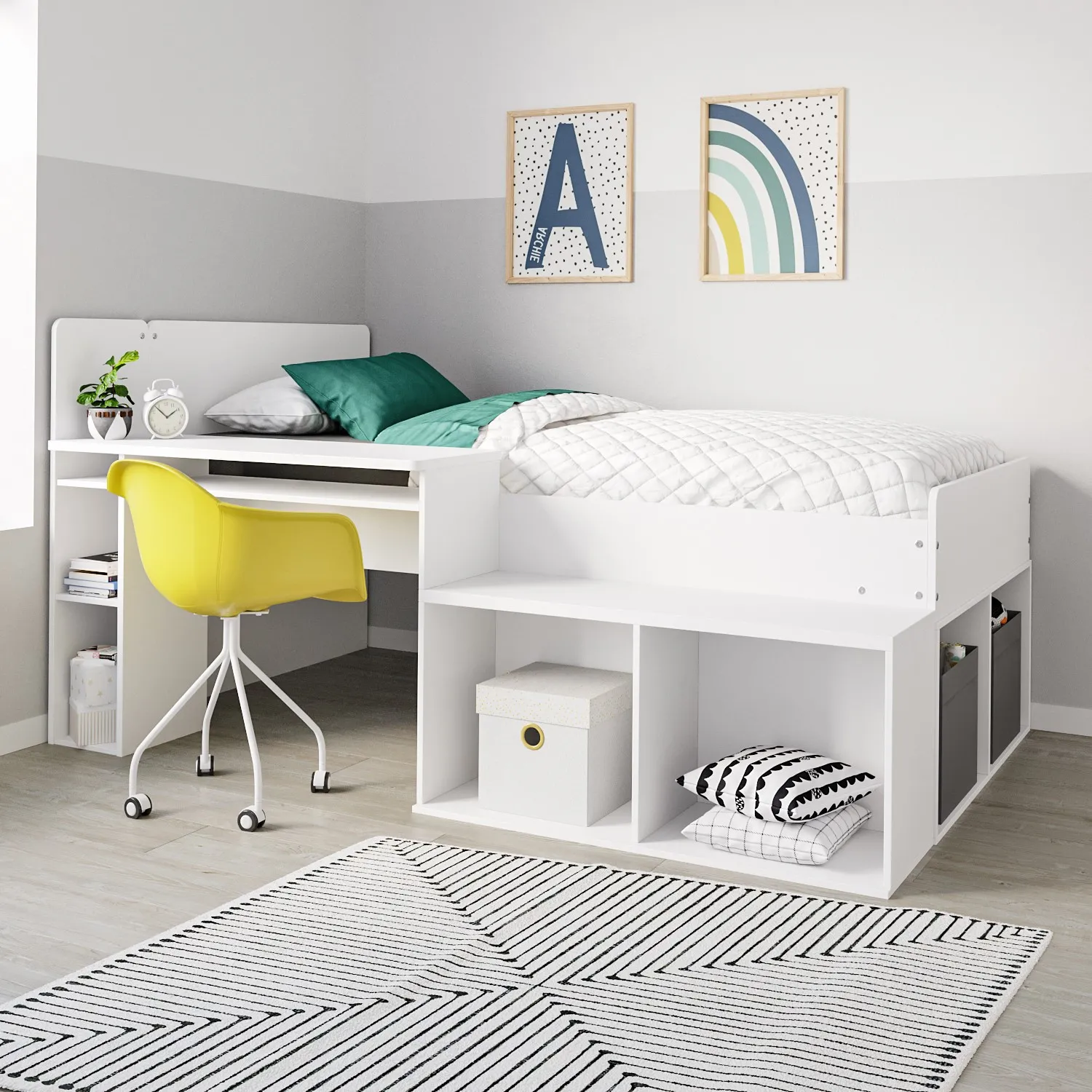 Mid-Sleeper Cabin Bed with Desk - White, Wood image