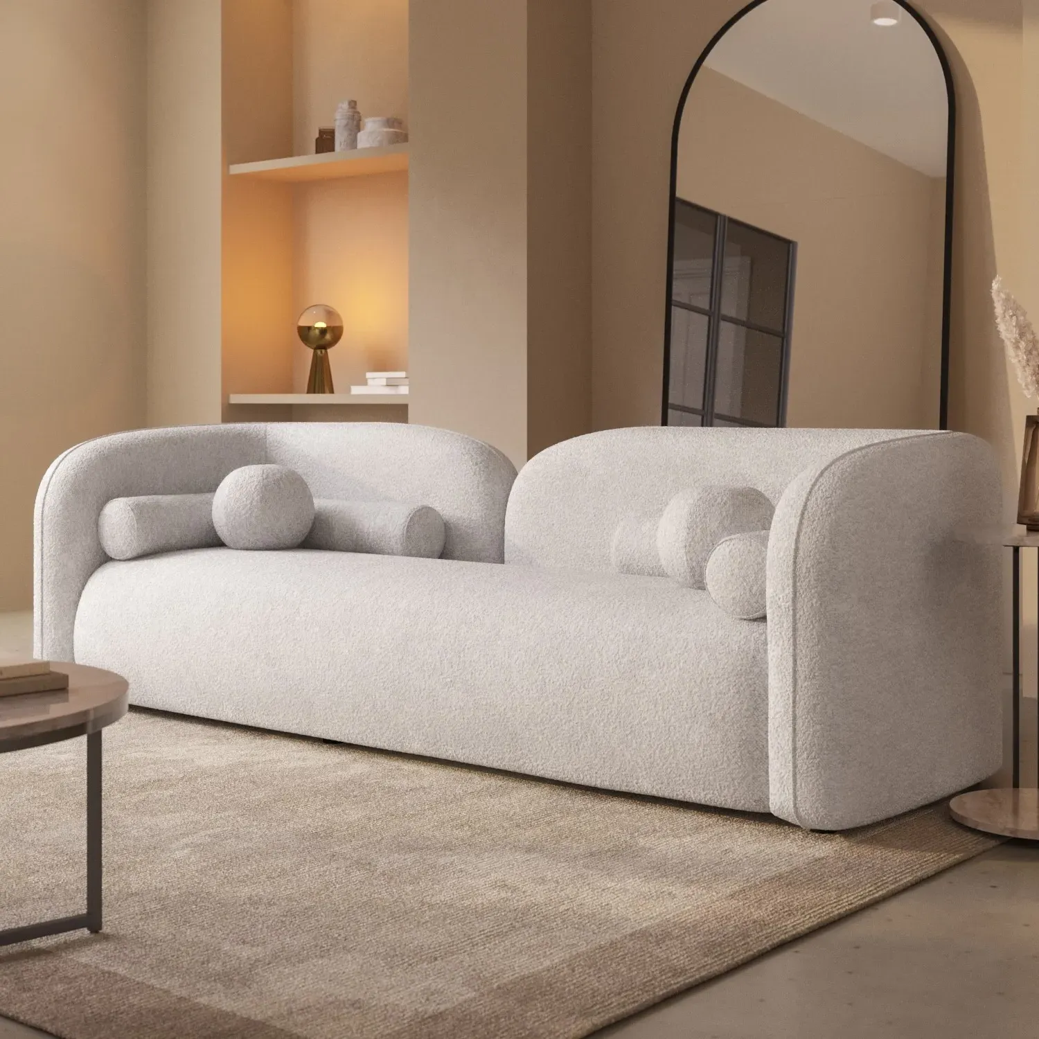 3-Seater Curved Sofa - Cream, Boucle