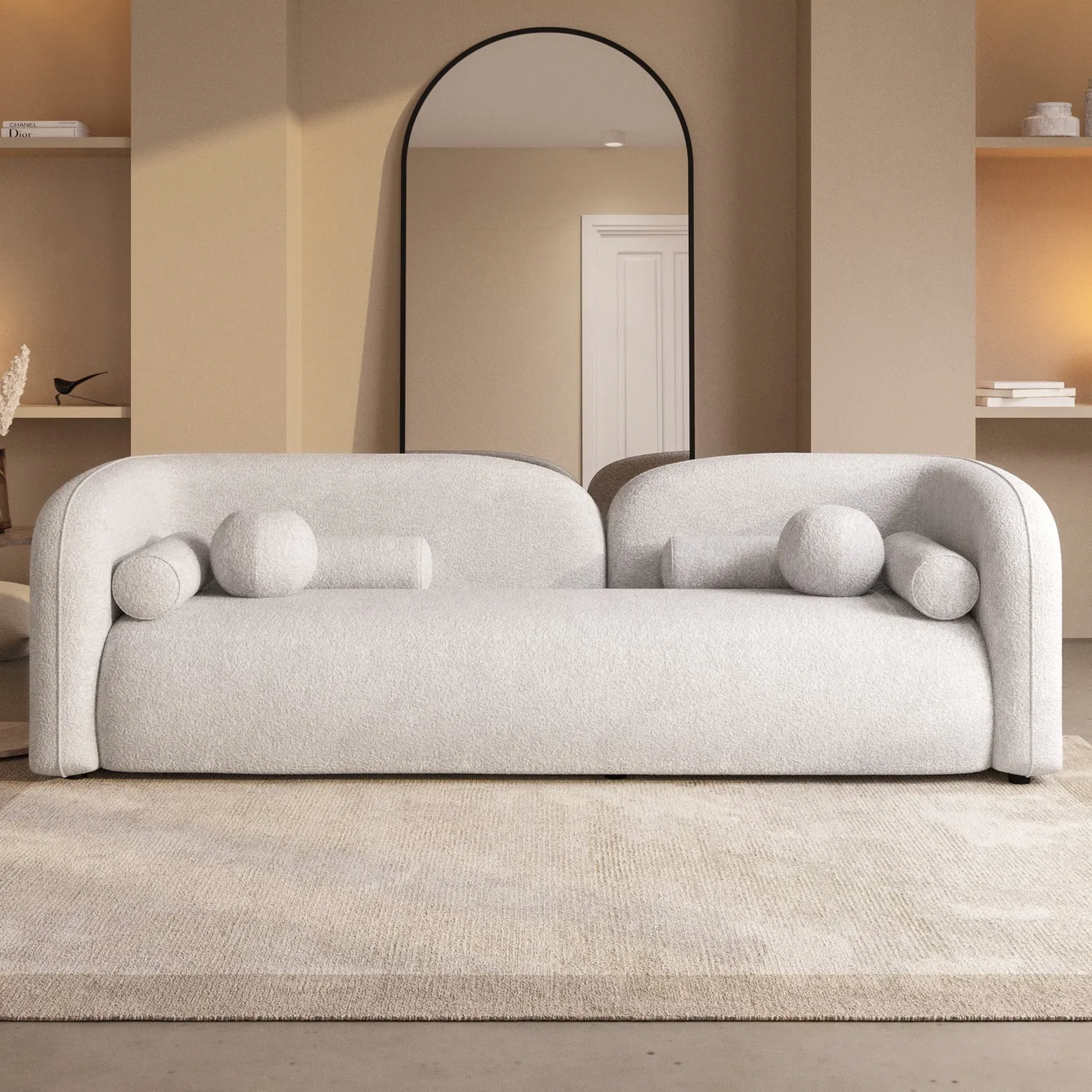3-Seater Curved Sofa - Cream, Boucle image