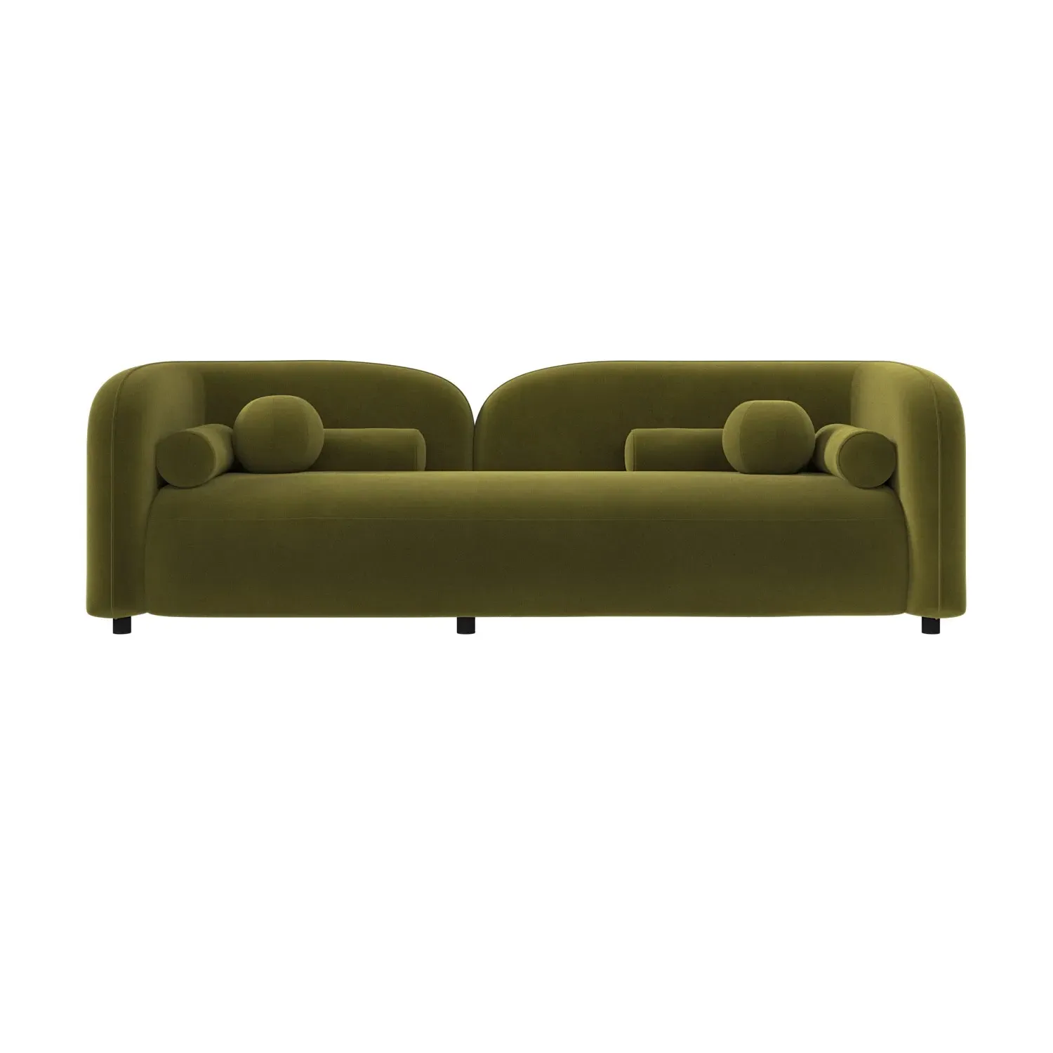 3-Seater Curved Sofa with Deep Cushions - Green, Velvet