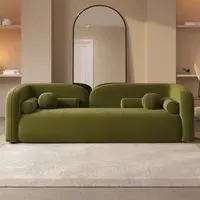 3-Seater Curved Sofa with Deep Cushions - Green, Velvet