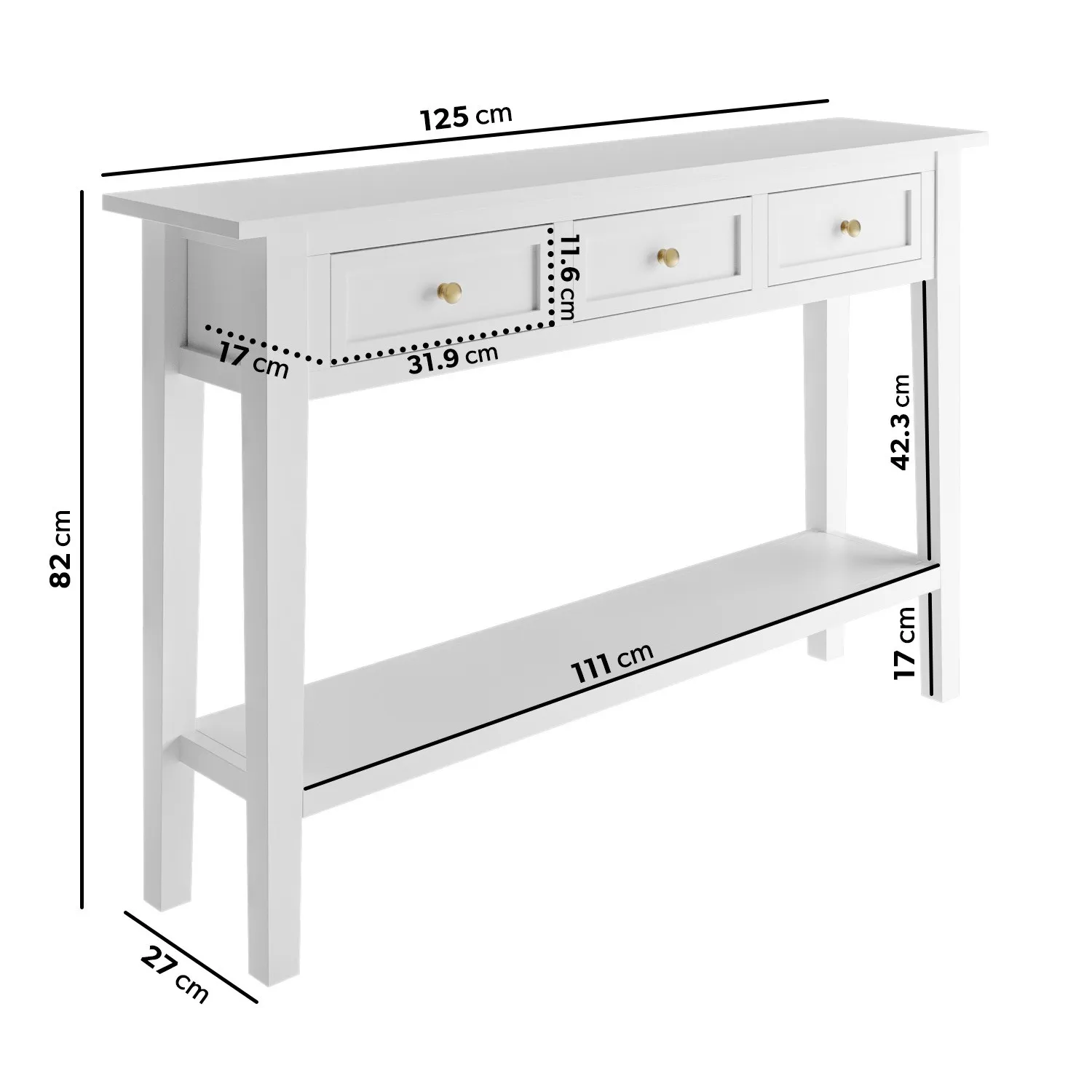 Large Console Table with Drawers - White, Wood