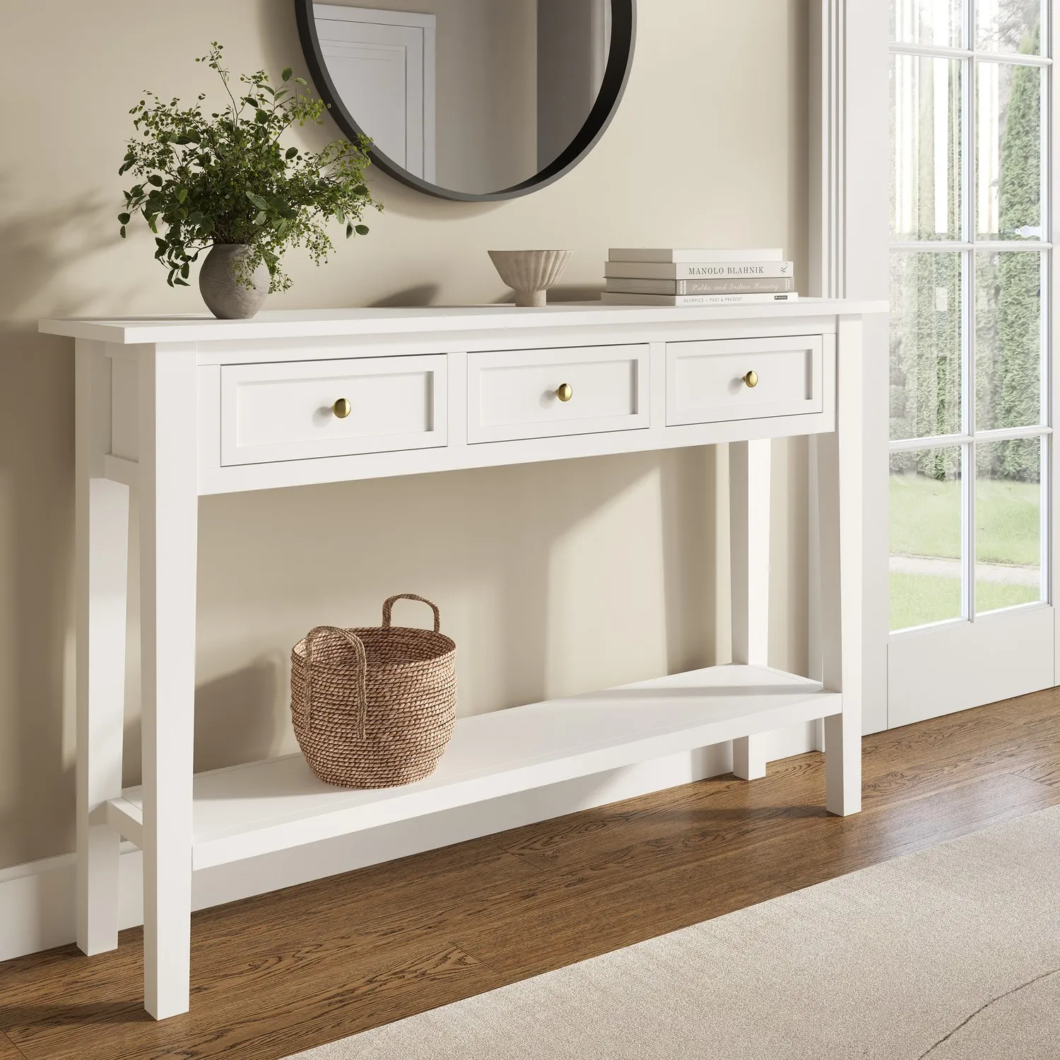 Large Console Table with Drawers - White, Wood image
