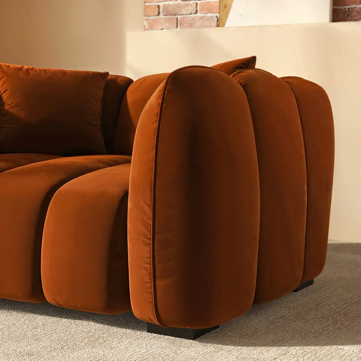 2-Seater Love Seat with Cushions - Orange, Velvet