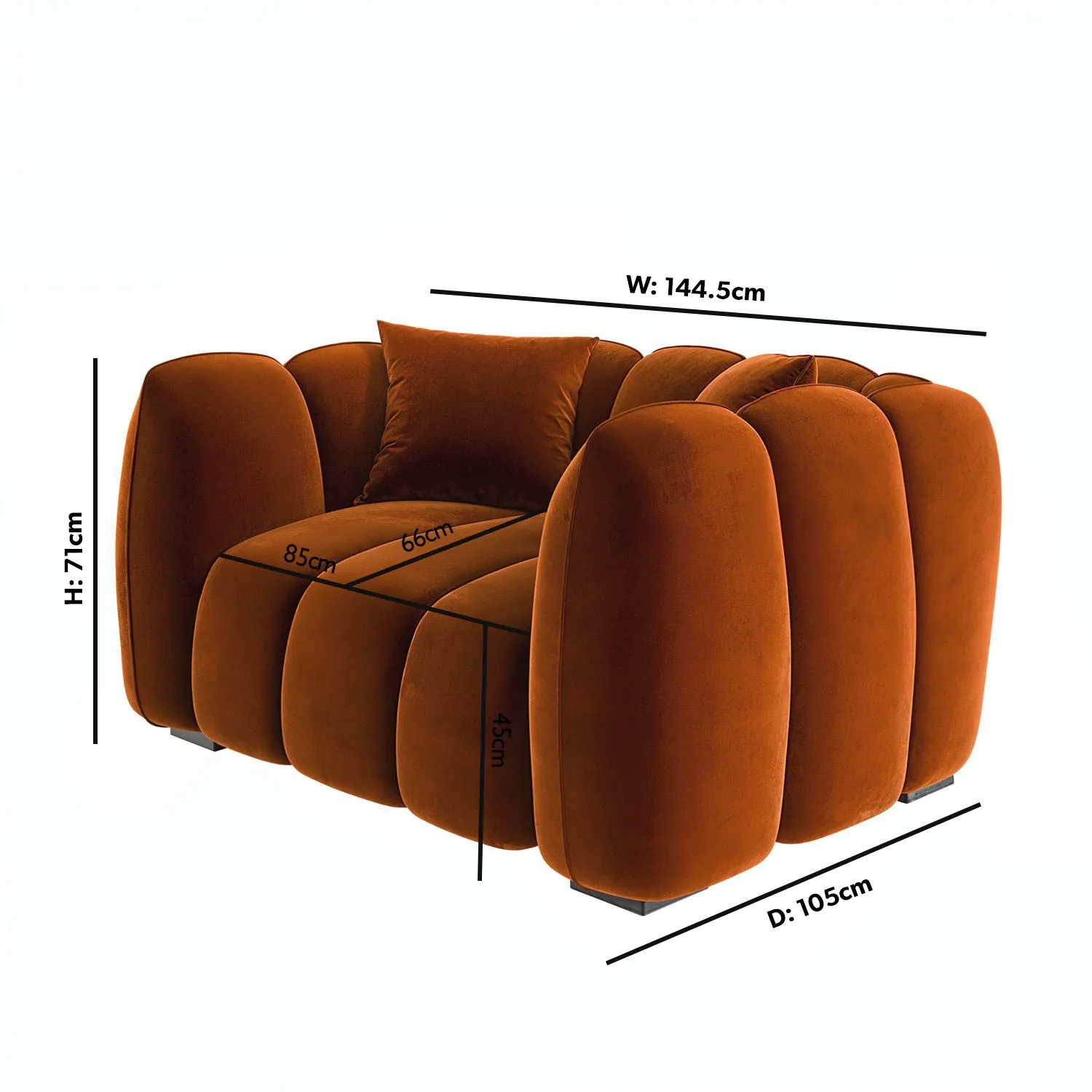 2-Seater Love Seat with Cushions - Orange, Velvet