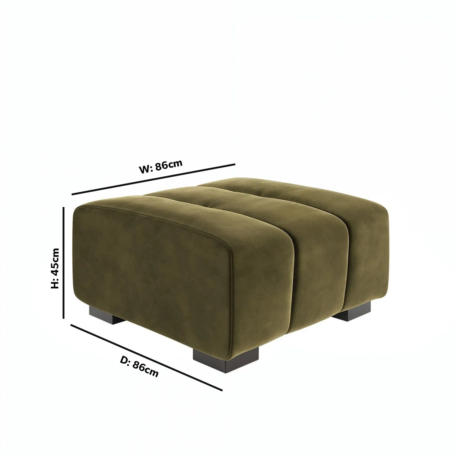 Square Footstool with Tufting - Green, Velvet