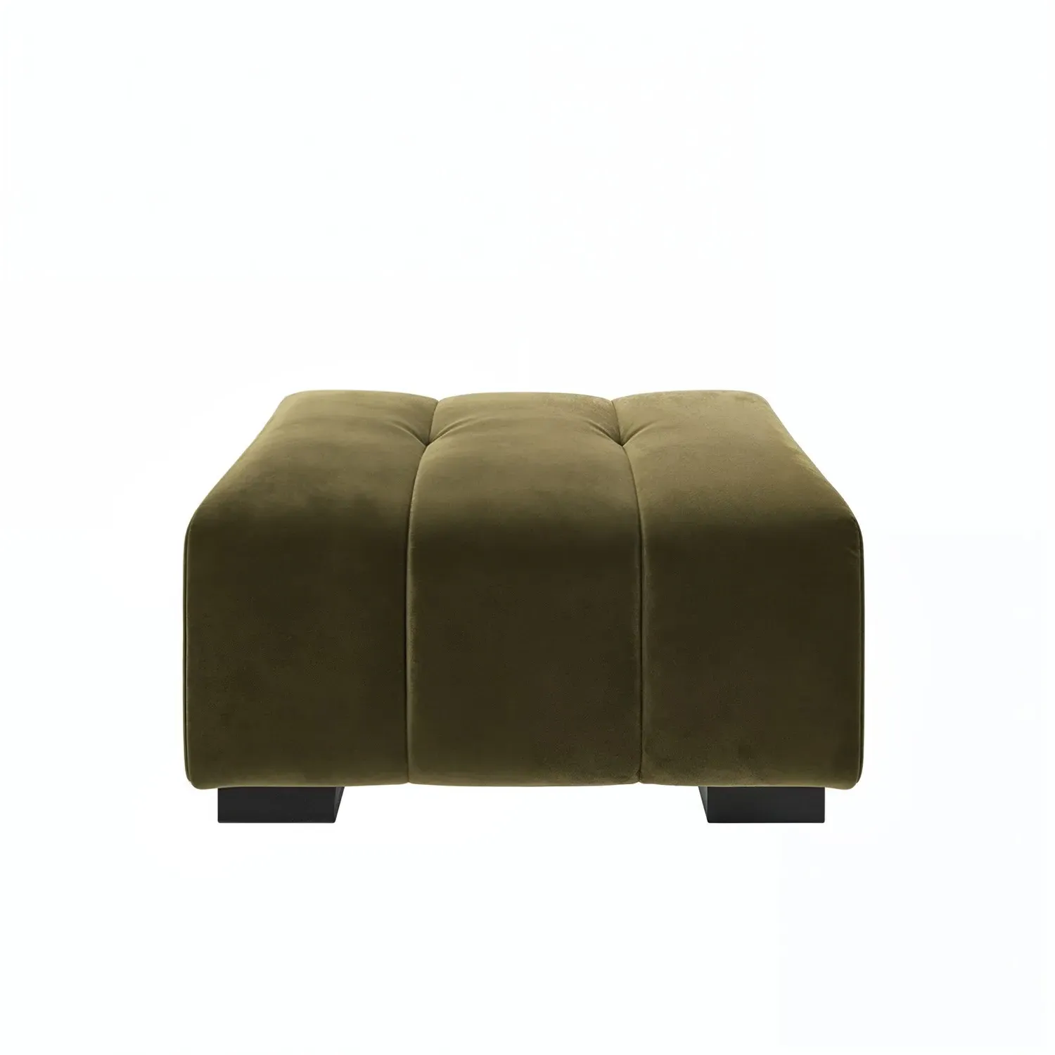 Square Footstool with Tufting - Green, Velvet