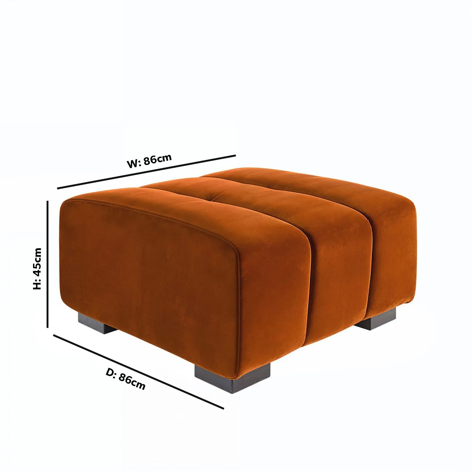 Square Footstool with Tufting - Orange, Velvet
