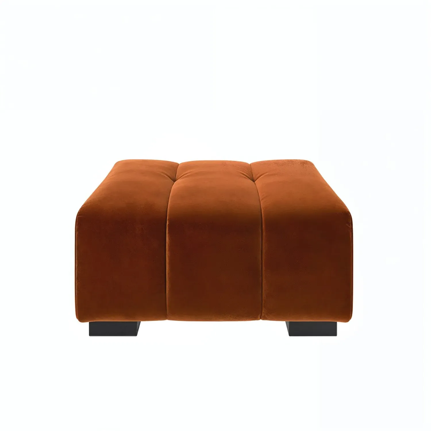 Square Footstool with Tufting - Orange, Velvet