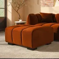 Square Footstool with Tufting - Orange, Velvet