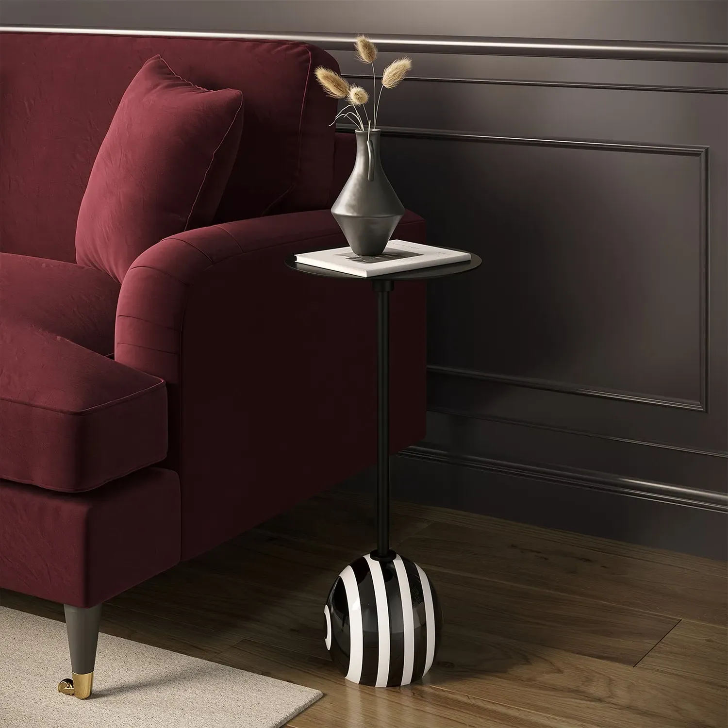 Round Side Table with Striped Base - Black, Metal