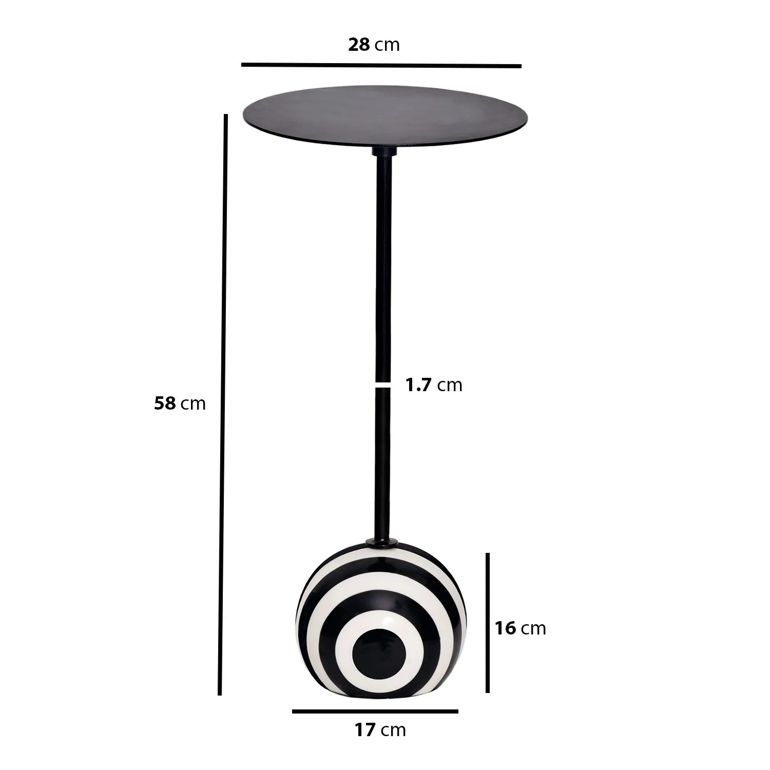 Round Side Table with Striped Base - Black, Metal