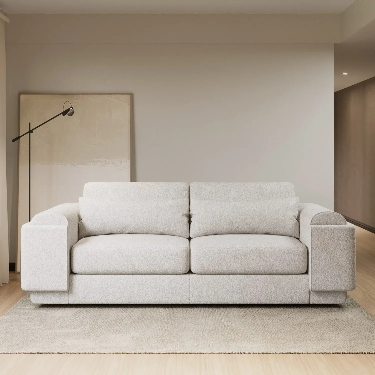 3-Seater Curved Sofa with Cushions - Cream, Boucle