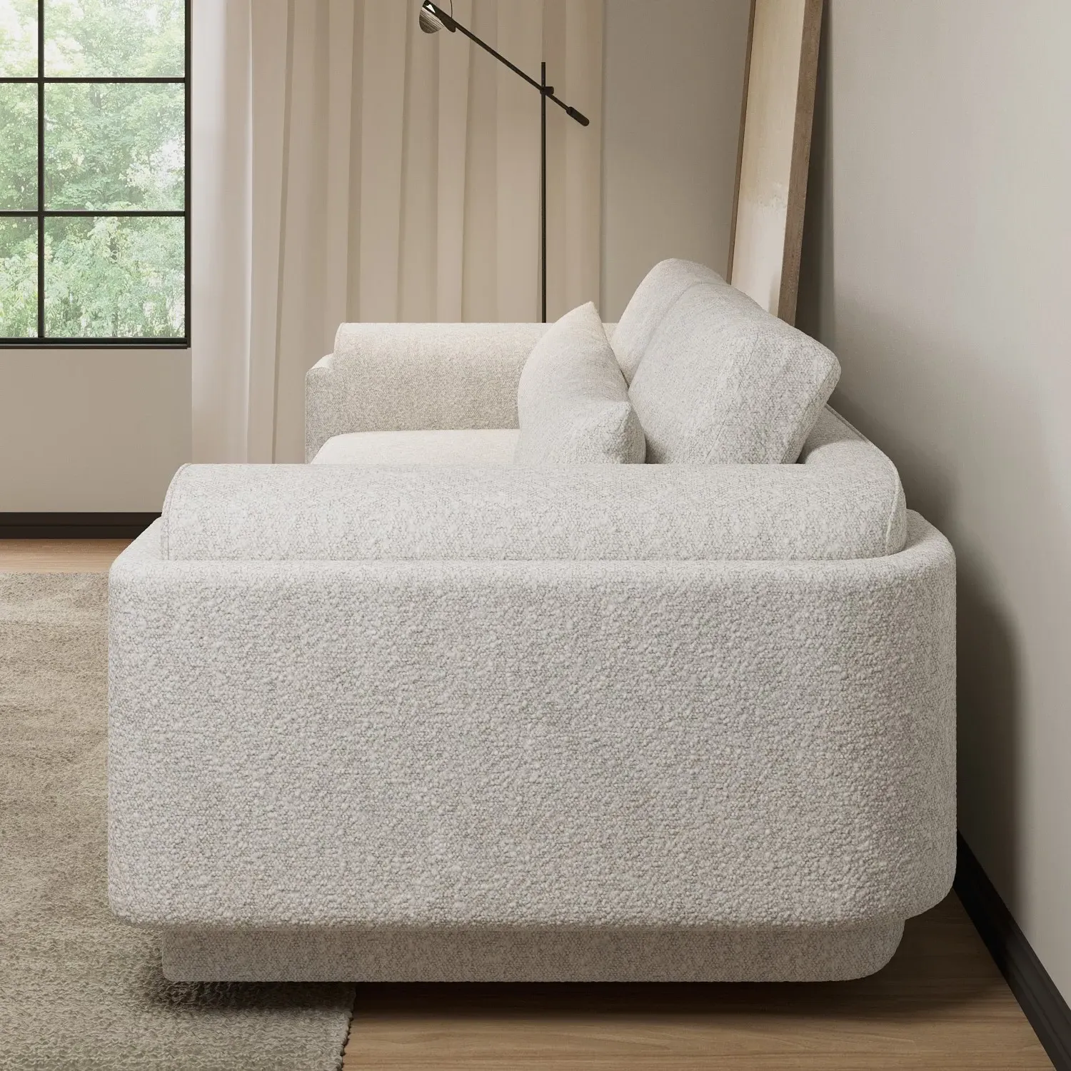 3-Seater Curved Sofa with Cushions - Cream, Boucle