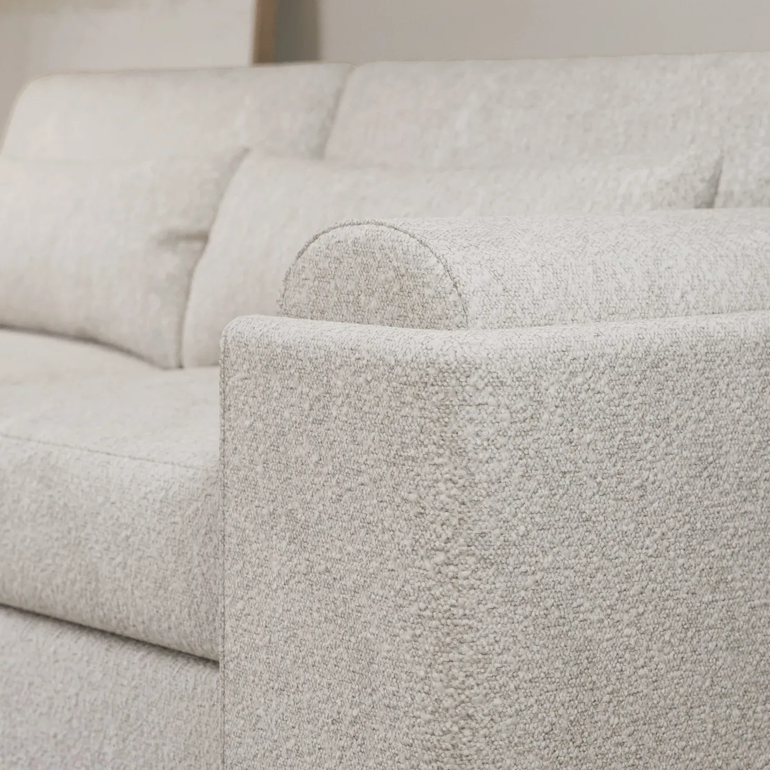 3-Seater Curved Sofa with Cushions - Cream, Boucle