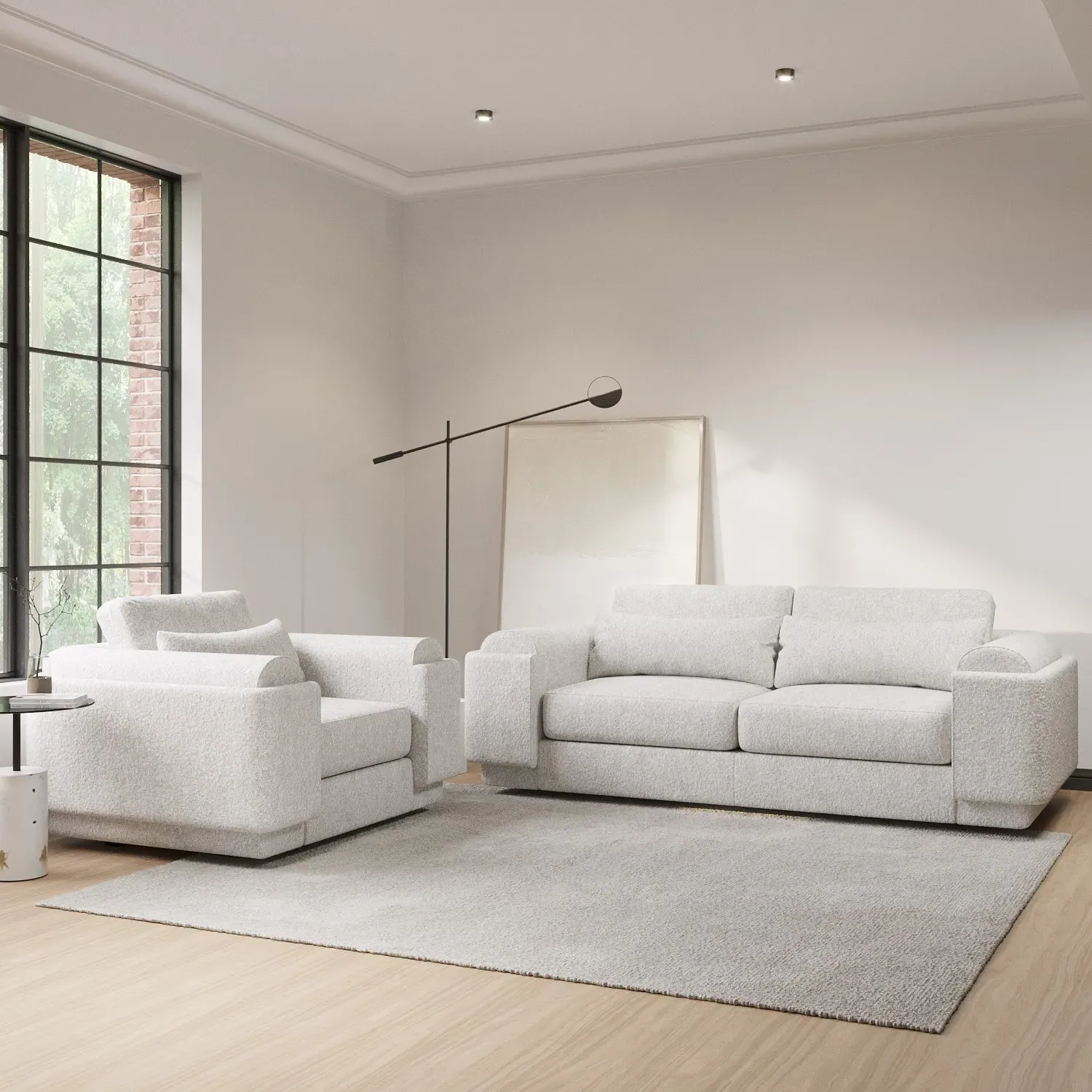 3-Seater Sofa and Armchair Set - Cream, Boucle
