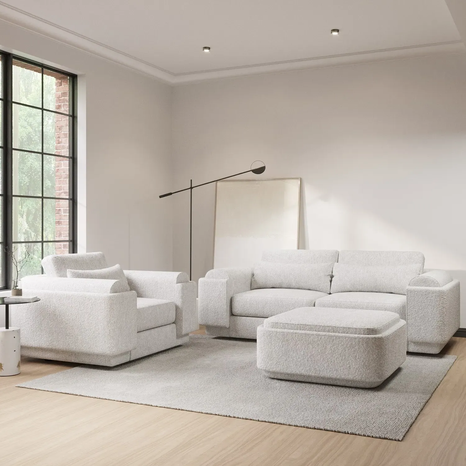 3-Seater Sofa Set with Storage - Cream, Boucle