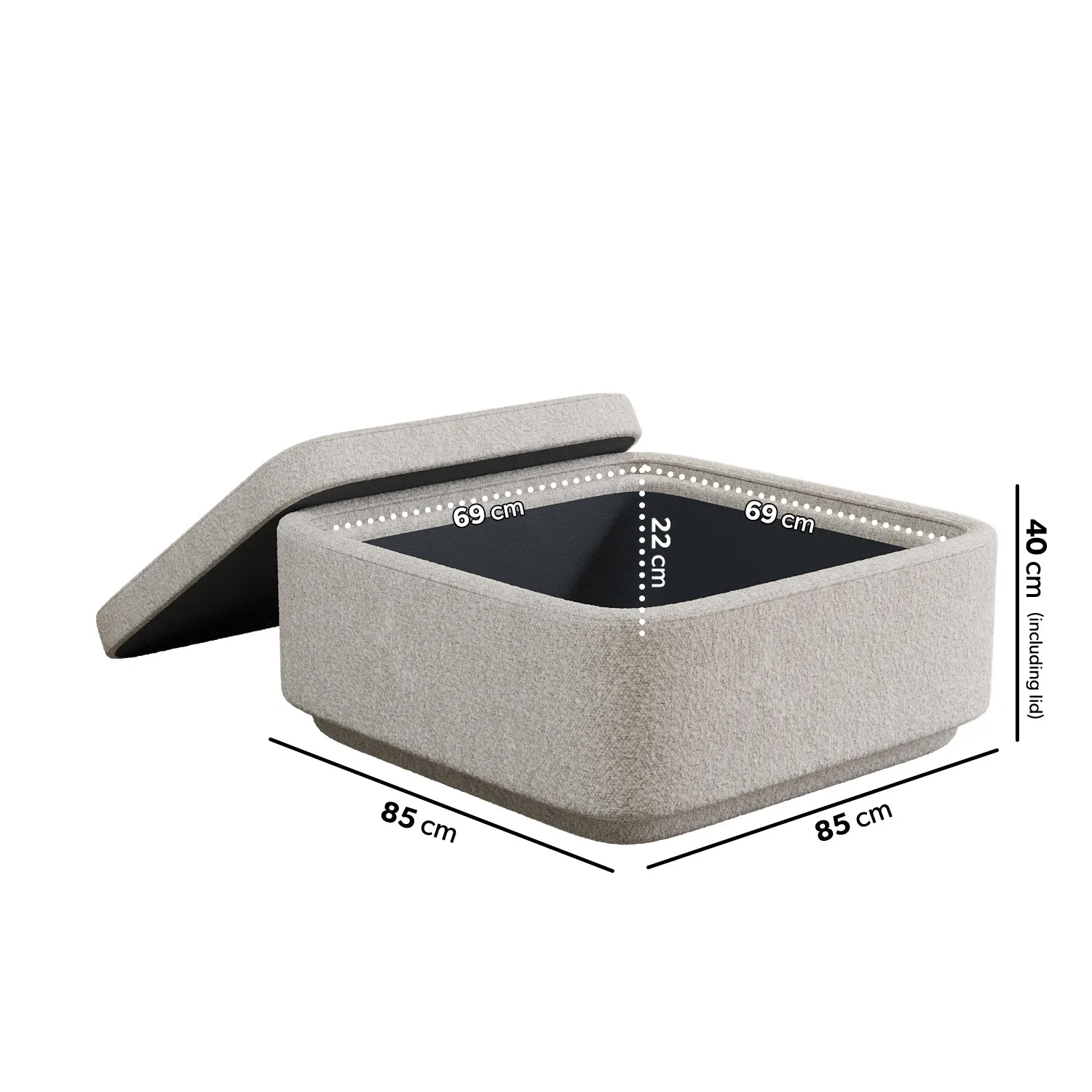 Large Storage Footstool - Cream, Boucle