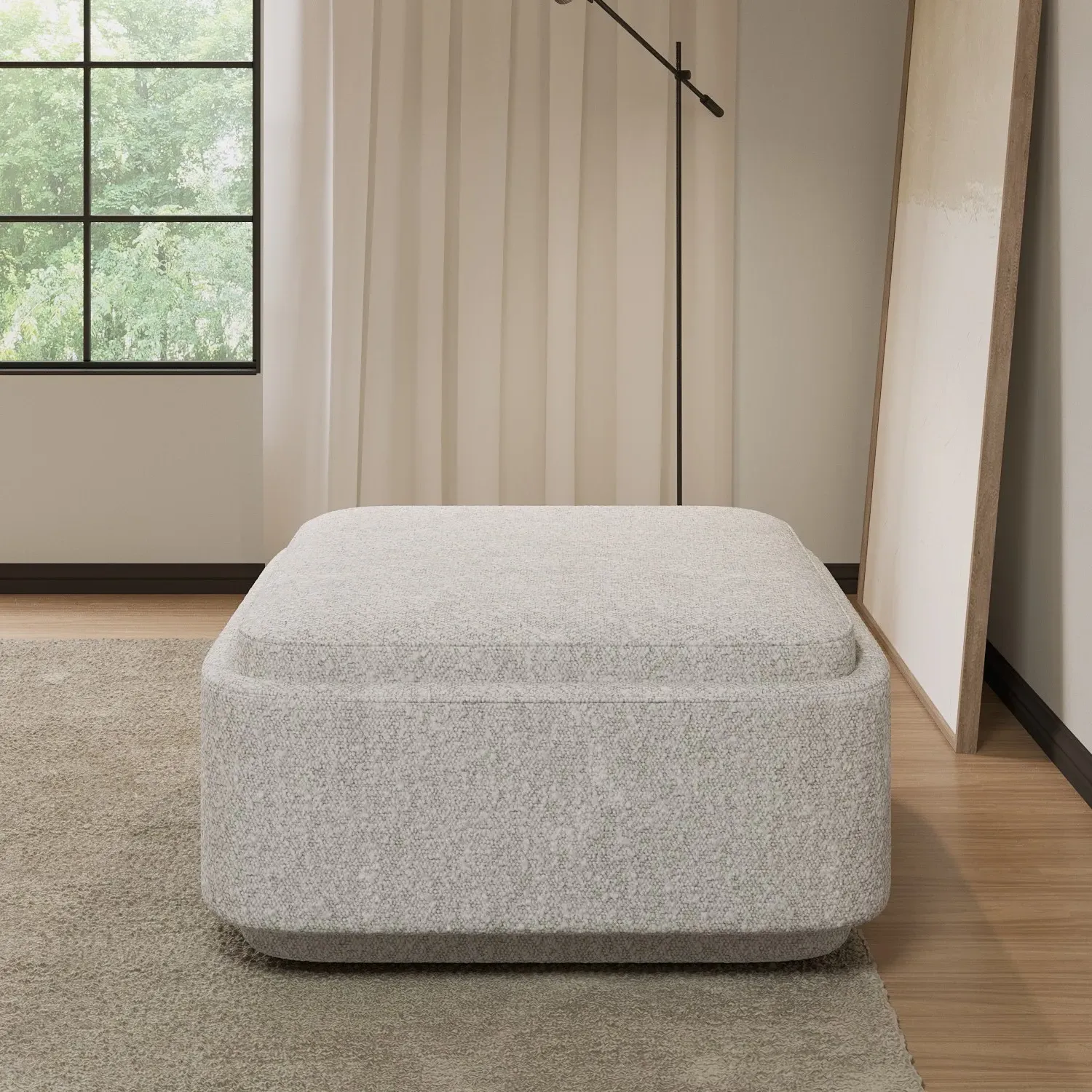 Large Storage Footstool - Cream, Boucle