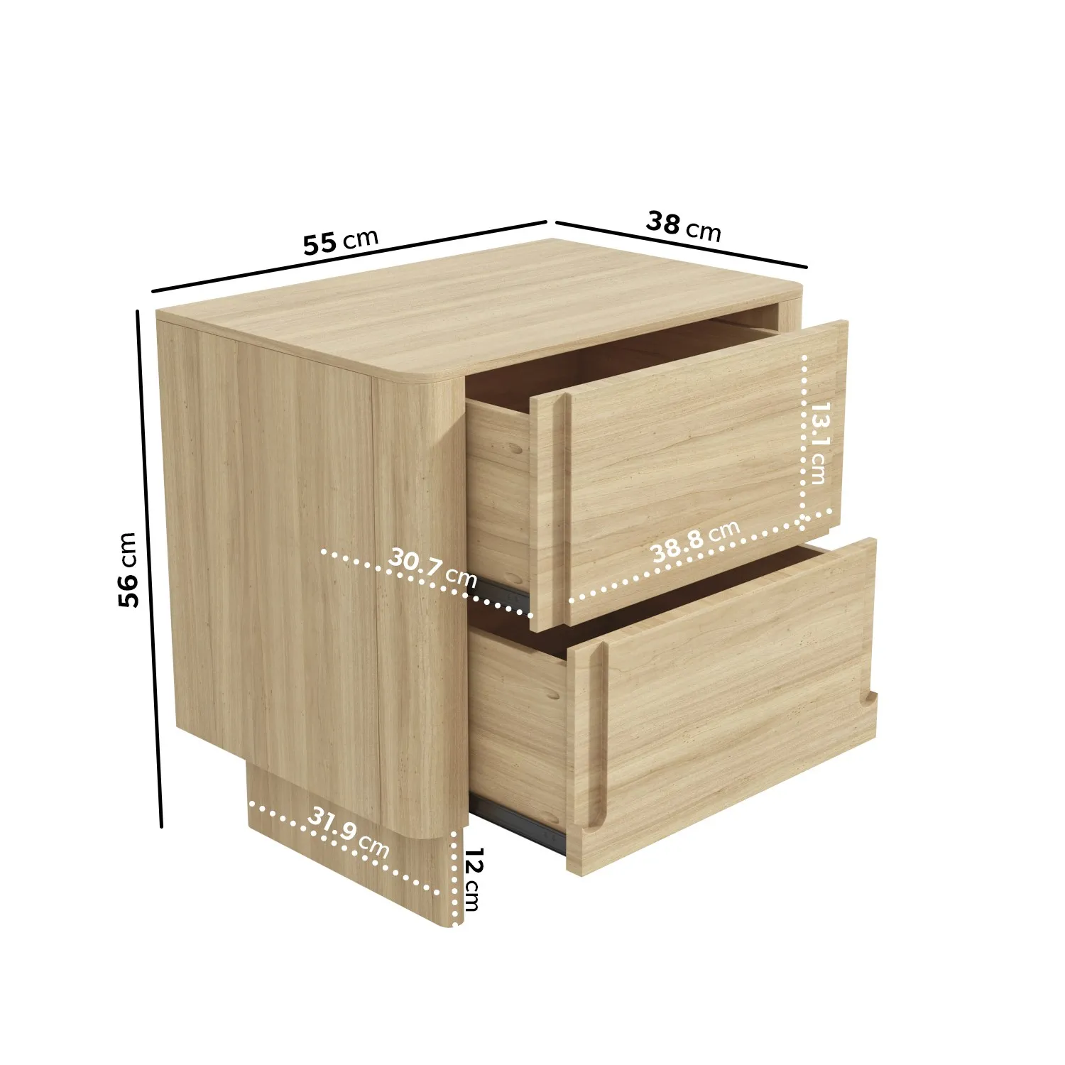 2-Drawer Bedside Table - Light Wood