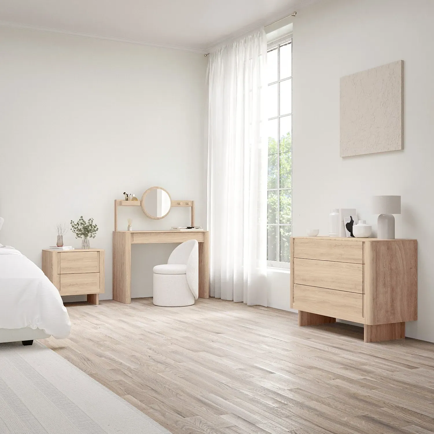 2-Drawer Bedside Table - Light Wood