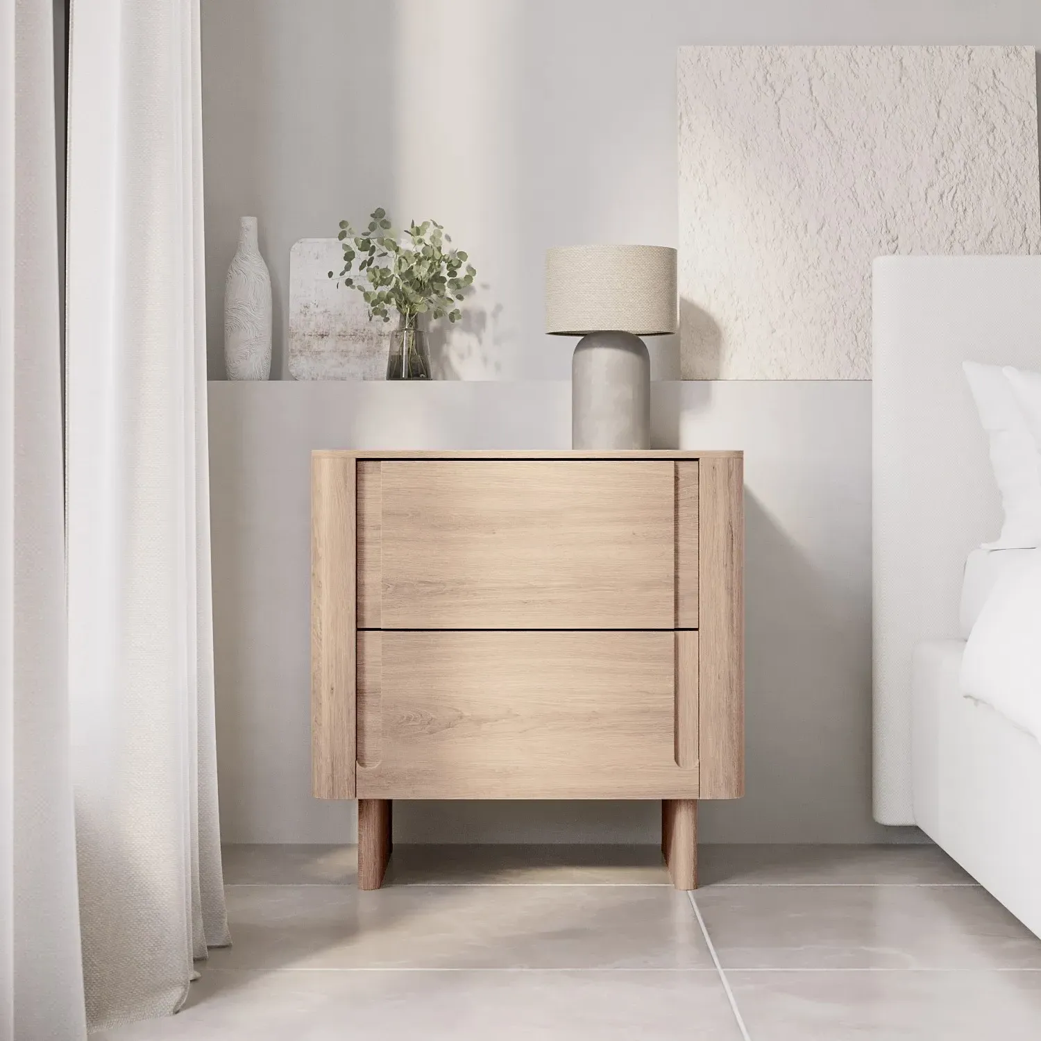 2-Drawer Bedside Table - Light Wood image