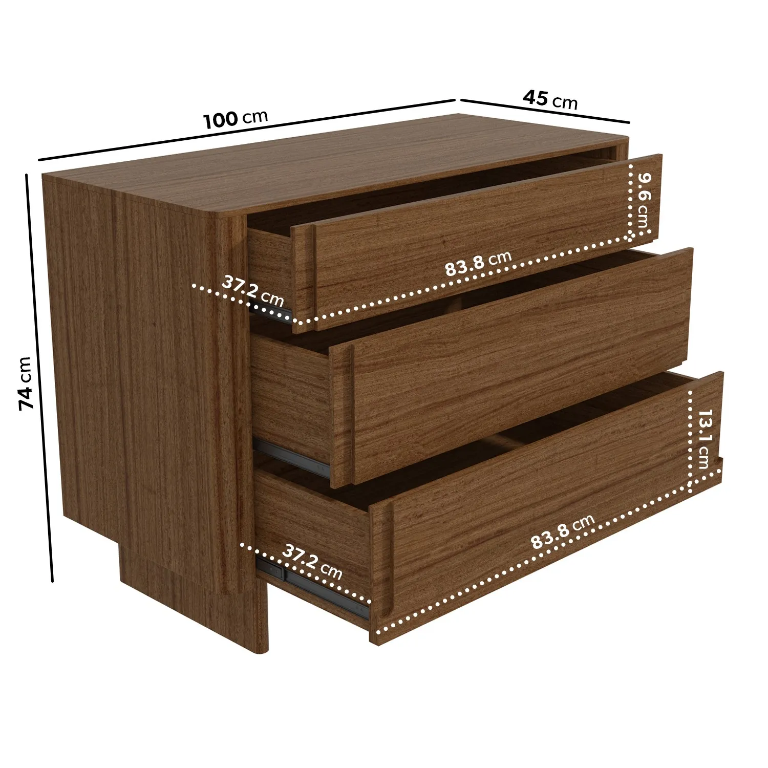 3-Drawer Chest with Handles - Dark Wood